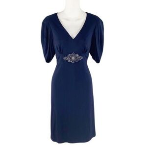David Meister navy beaded detail dress
